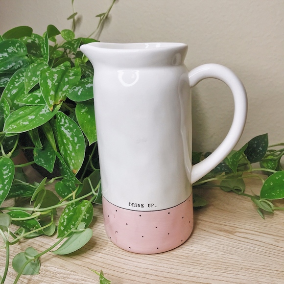 Rae Dunn Other - Rae Dunn White and Pink Drink Up Pitcher Polka Dot